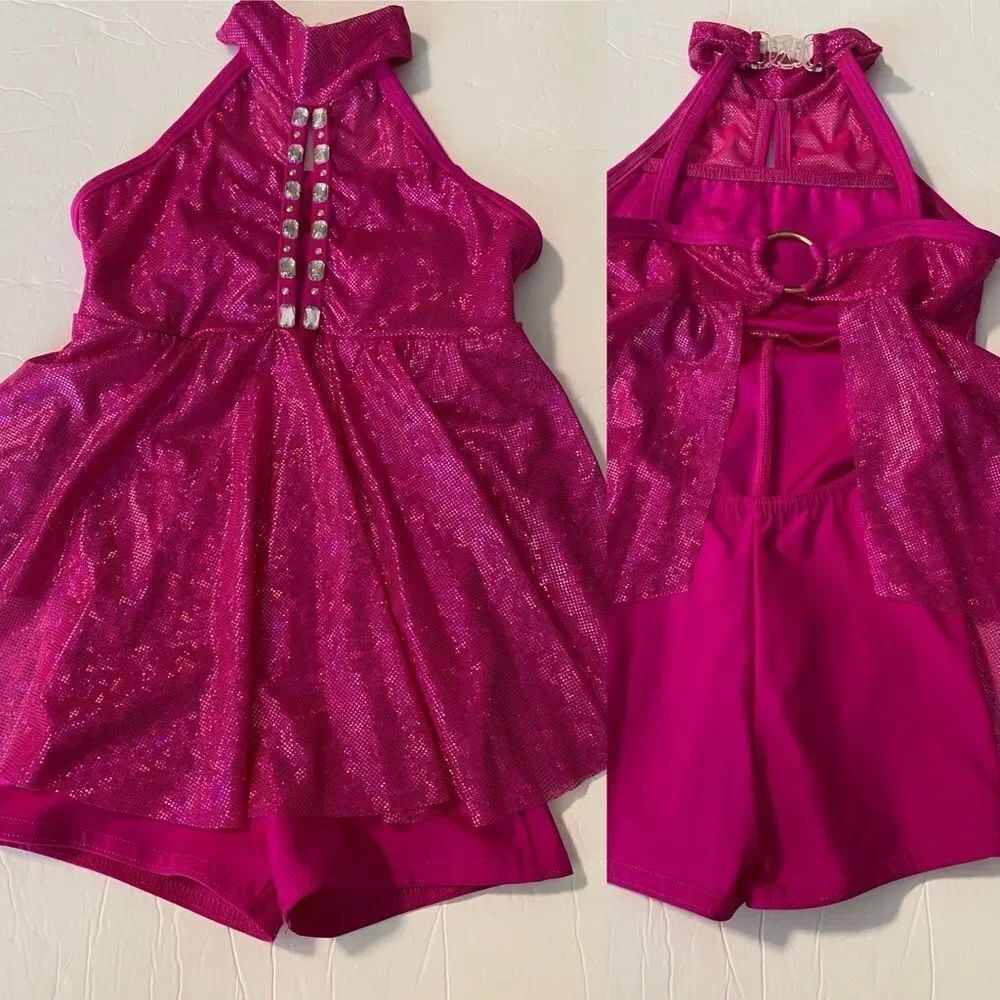 A Wish Come True hot pink Dance costume barbie dress bling child V1896 ISC 6-7